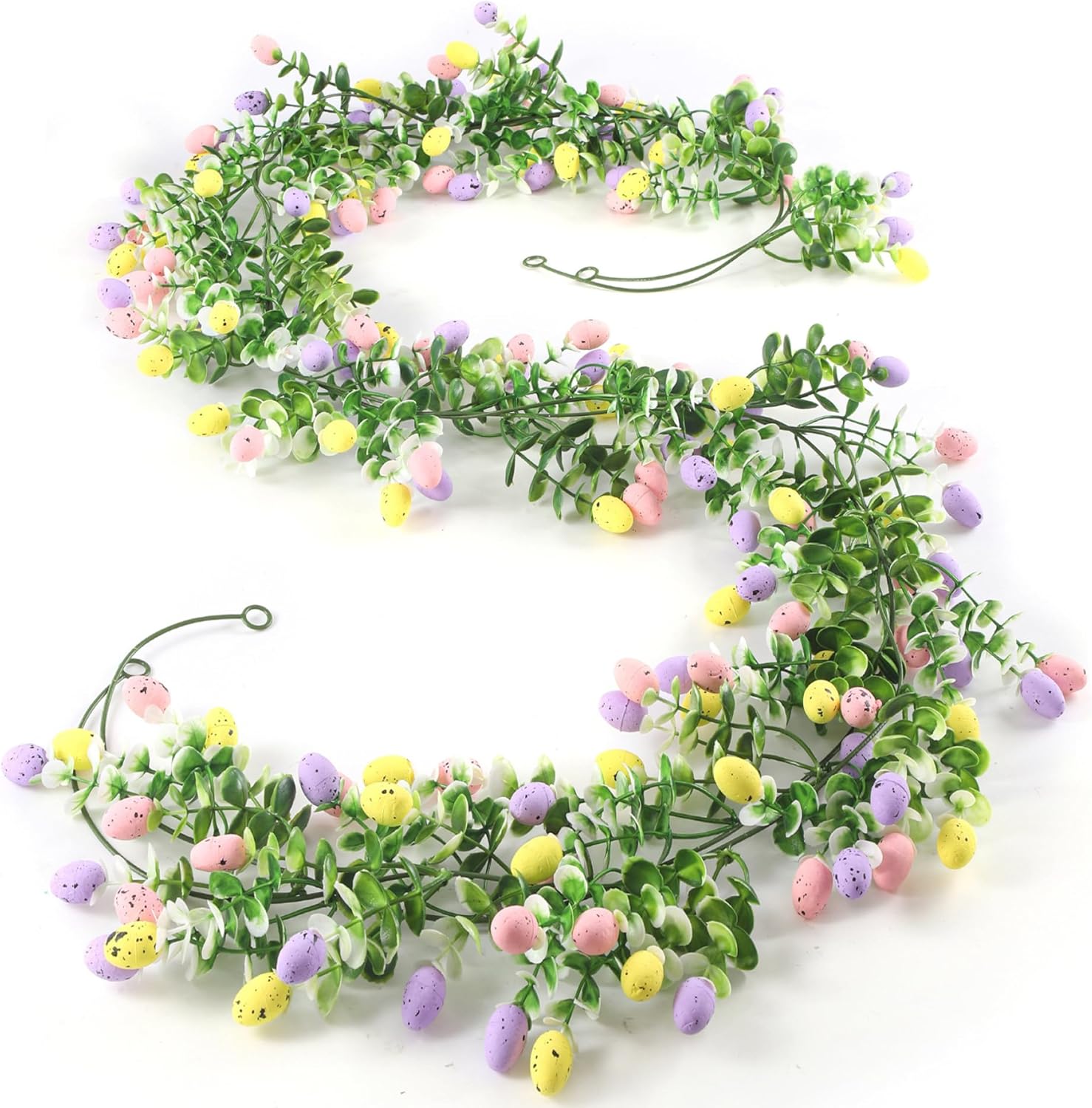 2PCS Easter Garland, 6.9ft Spring Garland with Pastel Eggs, Plastic Easter Decorations for Fireplace Mantle Arch Home Table Tree Decor Style 2
