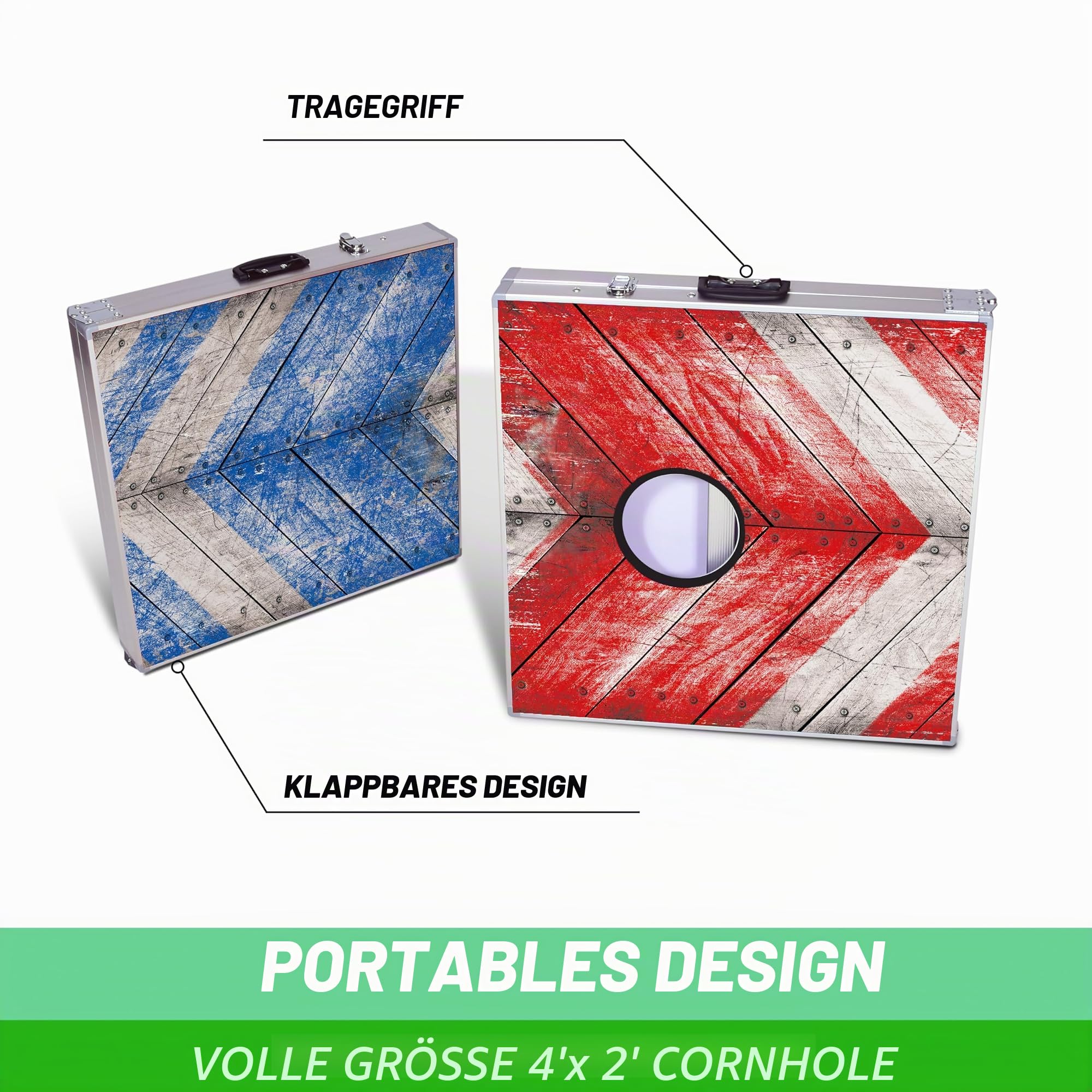 GoSports Cornhole Game Sets aus Aluminium, 1,2 x 60 cm, wählen Sie LED-Lichter oder Standard, Set enthält 2 Faltbare Bretter in regulärer Größe, 8 Sitzsäcke und Regeln