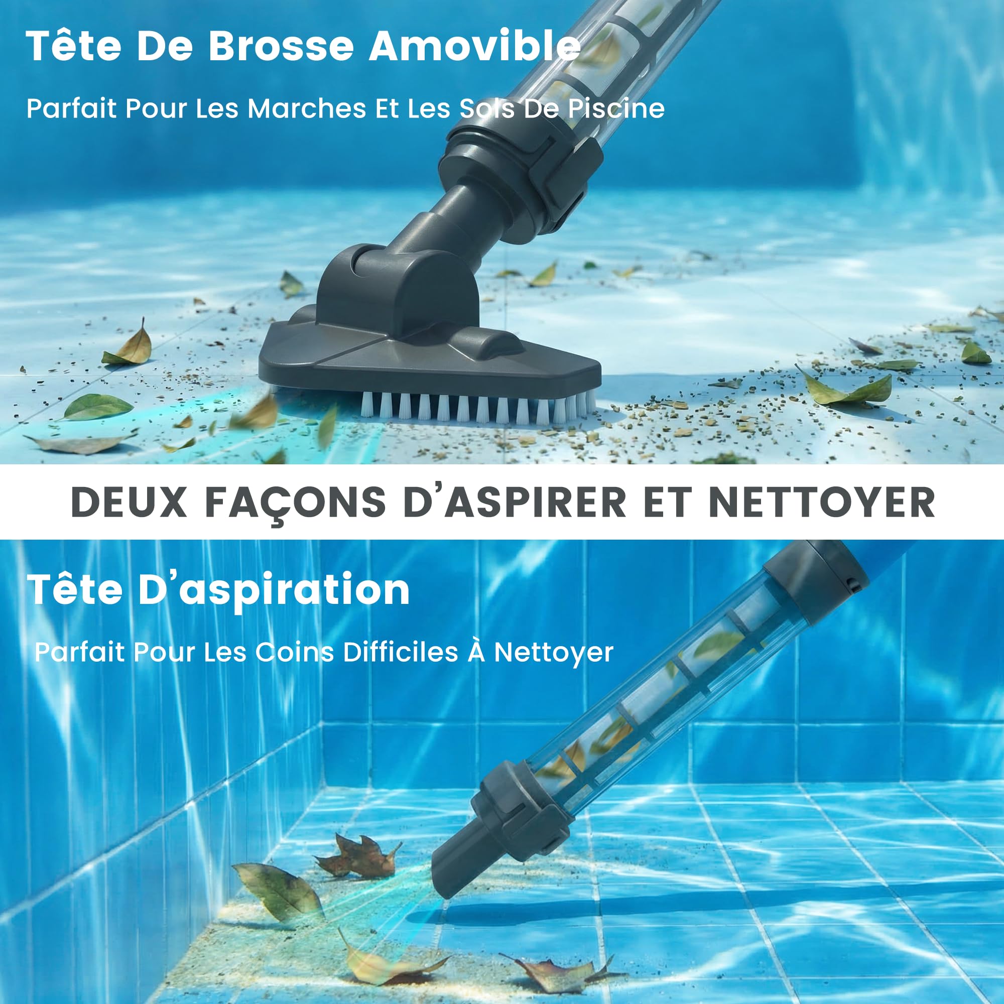 Aspirateur Piscine sans Fil, Aspirateur de Piscine Manuel avec jusqu'à 60 Min d'autonomie, Nettoyeur Piscine avec Manche Télescopique pour Spa, Bain à Remous, Petite Piscine Hors-Sol et Pataugeoire