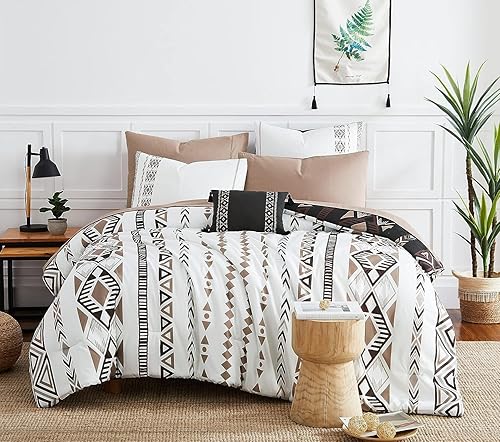 Miniatura 1 de Geniospin Juego de edredón tamaño matrimonial, juego de edredón azteca bohemio de 8 piezas, cama reversible para todas las estaciones, ropa de cama