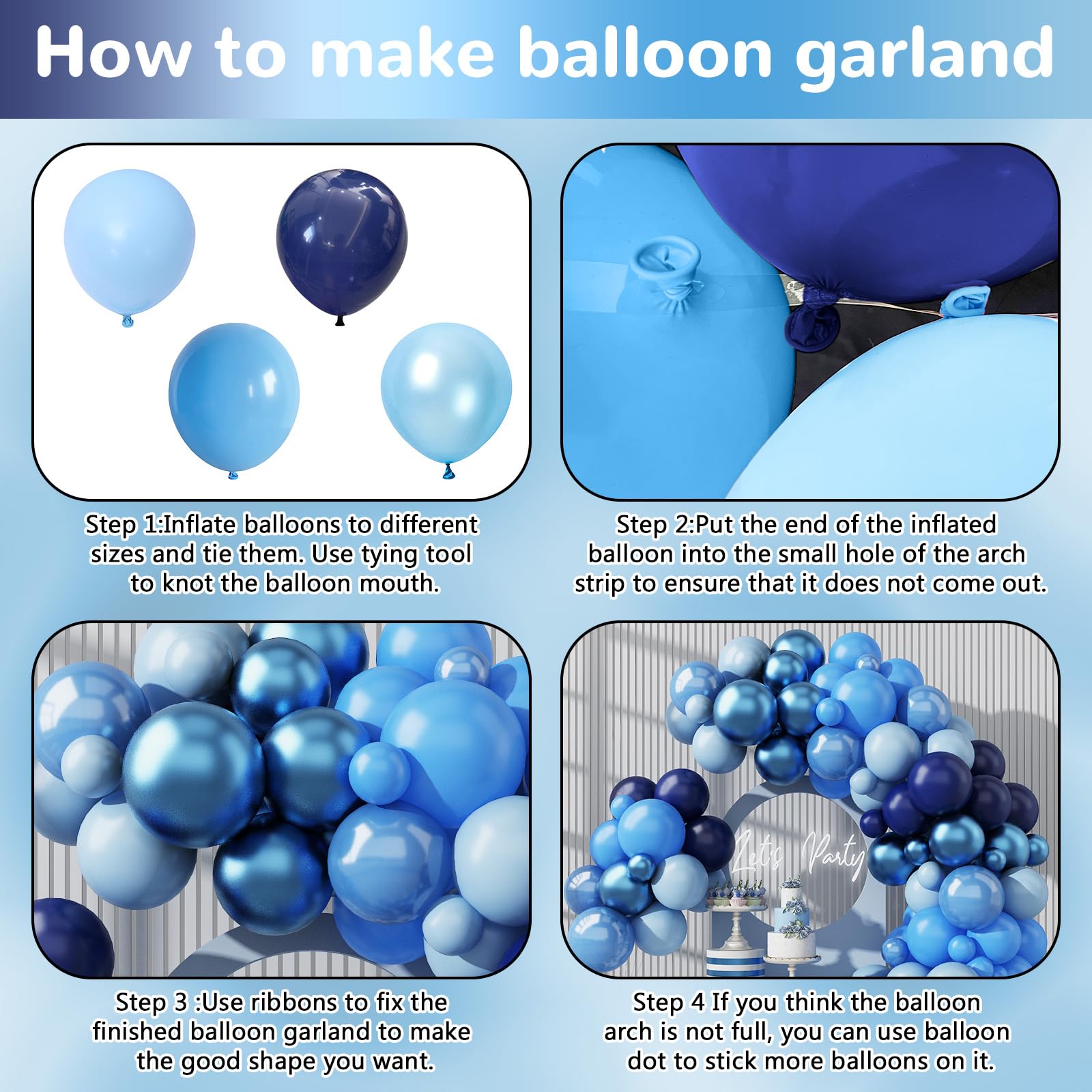 HILAVO Luftballon Girlande Blau Ballons Girlande Metallic Balue Party Helium Ballon Pastell Blau Dunkelblau Perlblau Luftballon für Junge Babyparty Abschluss Frozen Blue Geburtstag Party Dekoration
