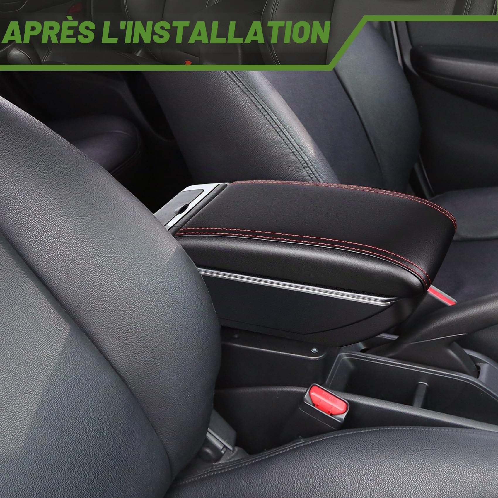 Accoudoir Centrale pour Citroen Berlingo, Rangement Intégré, Cuir Noir, Facile à Installer, Accessoire Intérieur Voiture