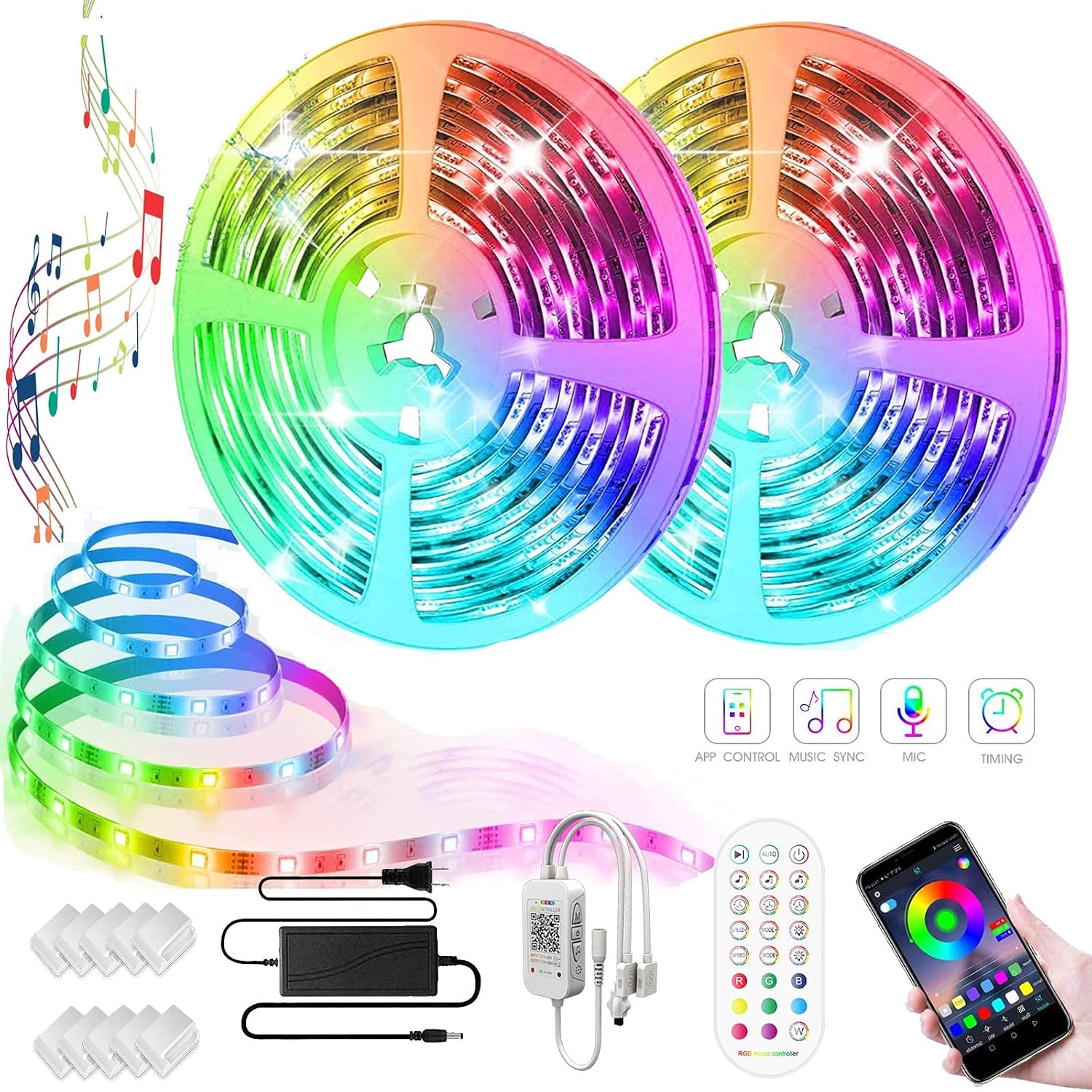 50FT LED Strip Lights, RGB Light Strip Bluetooth Control Music Sync Color Changing LED Strip Lights,LED Lights for Bedroom Home Party Decoration(APP+Remote+3 Button Control)