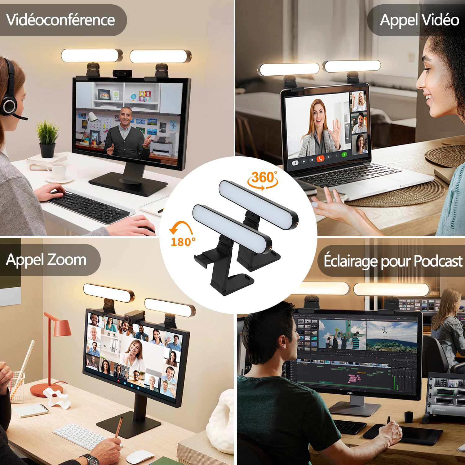 yAyusi Éclairage de Vidéoconférence à Double Lampe, Éclairage de Webcam avec Télécommande et Commande Tactile, Éclairage Zoom pour Ordinateur Portable, Éclairage LED pour Streaming/Vidéo (Noir)