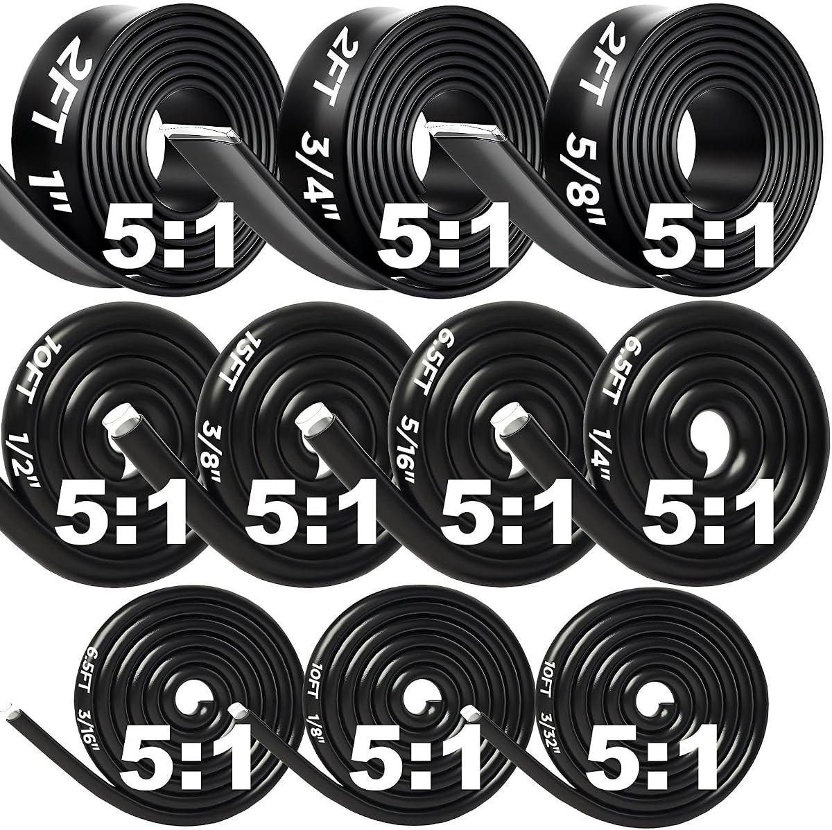 10 Size 5:1 Heat Shrink Tubing Roll Kit, 70.5Ft Dual Wall Marine Grade Waterproof with 5:1 Ratio Adhesive Lined, Heatshrink Wrap Industrial Electrical Tube Assortment for Automotive Marine, DIY Repair