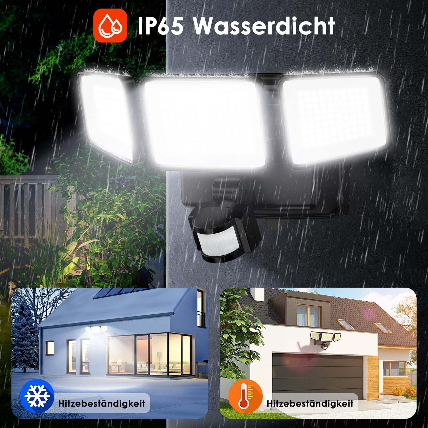 BENMA 302 LED Strahler mit Bewegungsmelder Aussen, 2 Stück | 1500LM, Batteriebetrieben, 6500K, IP65, Hohe Helligkeit Sicherheitsleuchte für Innen und Außenbereich