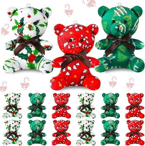 Vista 8 de Haull 18 piezas de animales de peluche en forma de corazón de copo de nieve de invierno, osos de peluche, regalos a granel, mini juguetes de peluche