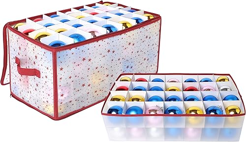Bee Home Caja de almacenamiento de adornos de Navidad, organizador de decoración navideña, soporte con divisores ajustables, cierre de cremallera