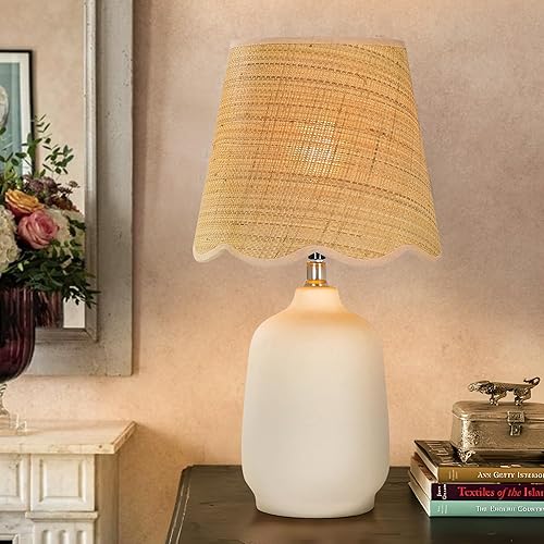 Miniatura 7 de Pia Ricco Lámpara de mesa moderna de cerámica de 19 pulgadas para sala de estar, lámpara de escritorio con base color crema para dormitorio, mesita