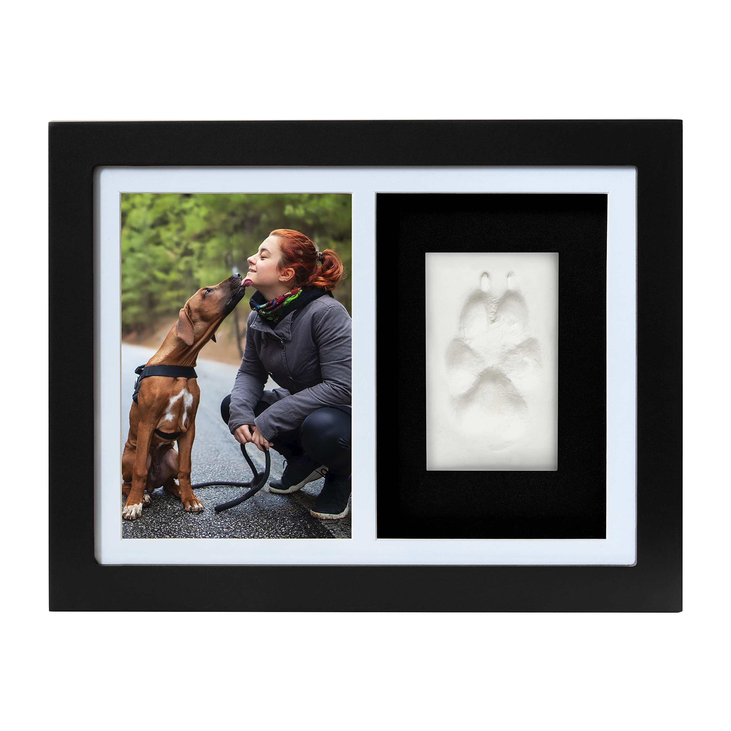 Paw Print + Photo Keepsake Frame Holds 4 x 6 inch Picture – Memorial Clay Imprint Kit – for Dogs and Cats – Perfect for Pet Lovers – Wall Mount, Black