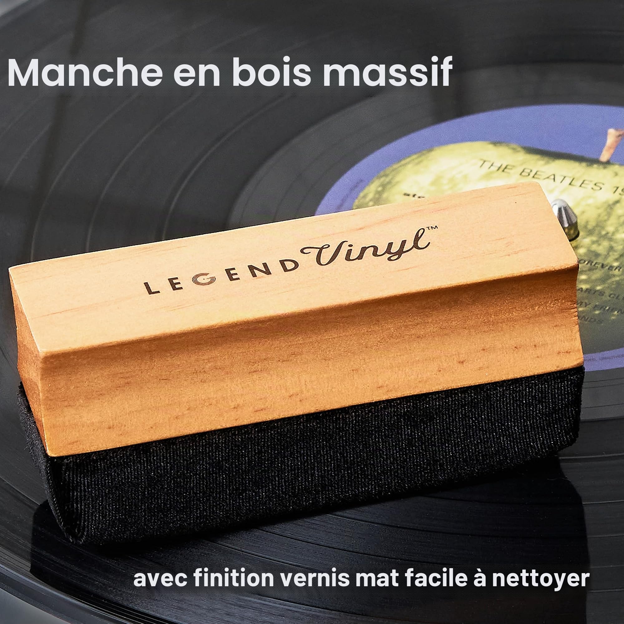 Brosse de nettoyage en vinyle avec manche en bois Antistatique pour un son optimal Longue durée sans plastique Noir LV3