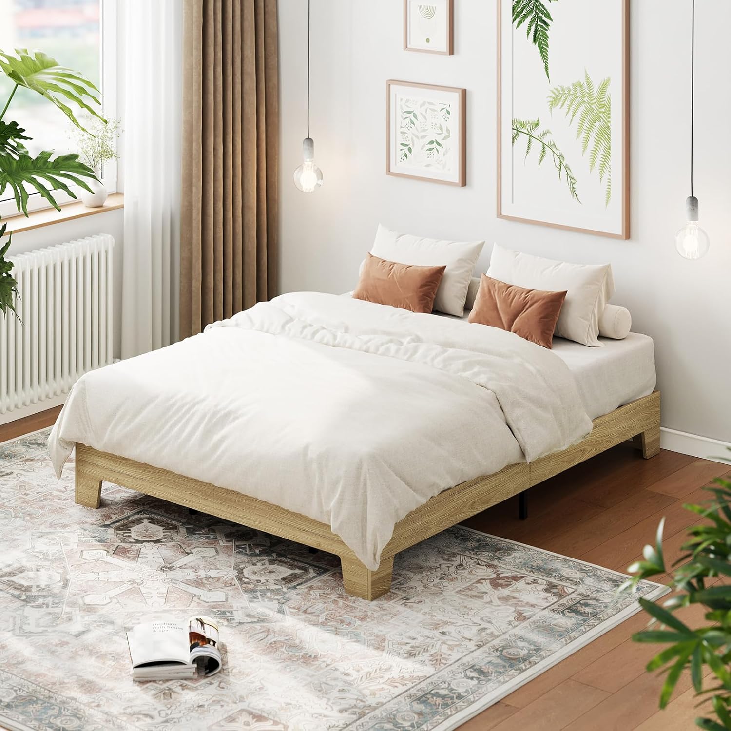 GAOMON Queen Bed Frame, Wooden Platform Bed Frame, Minimalist Bed with Wood Slats Support, Underbed Space for Storage, No Box Spring Required, Noise-Free, Easy Assembly