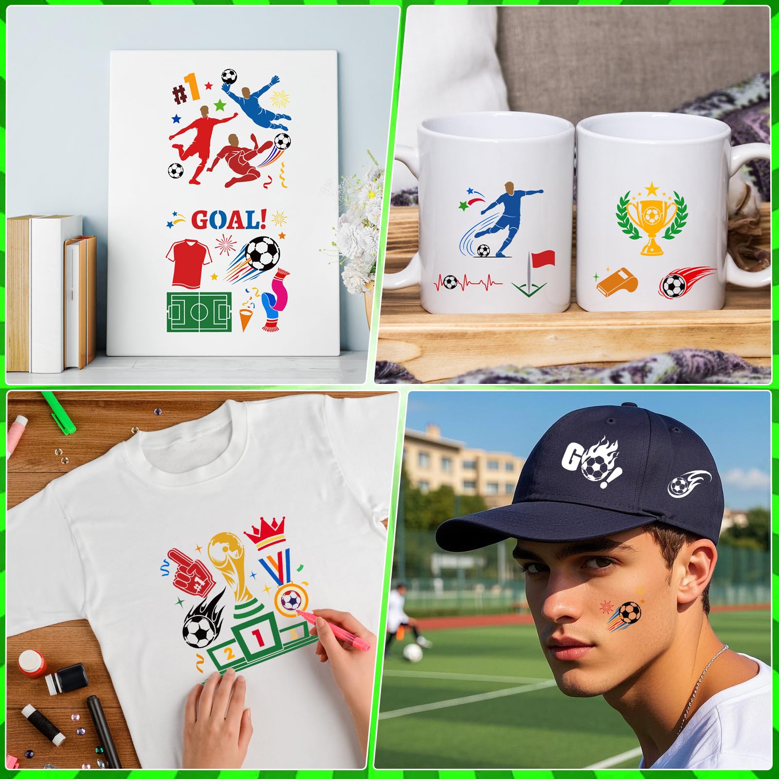 DPKOW 16 x Deportes Fútbol Plantillas para Dibujo, Futbol Deportes Plantillas para Pintar Fútbol Álbumes de Recortes en Madera/Lienzo/Pared/Cara/Papel/Hogar/Suelo, Mundial Eurocopa Manualidades — view 6