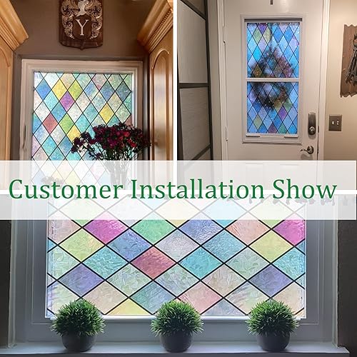 Miniatura 6 de Niviy Película de privacidad para ventana, película de vidrieras, calcomanías decorativas de ventana de arco iris, no adhesivas, para la oficina en