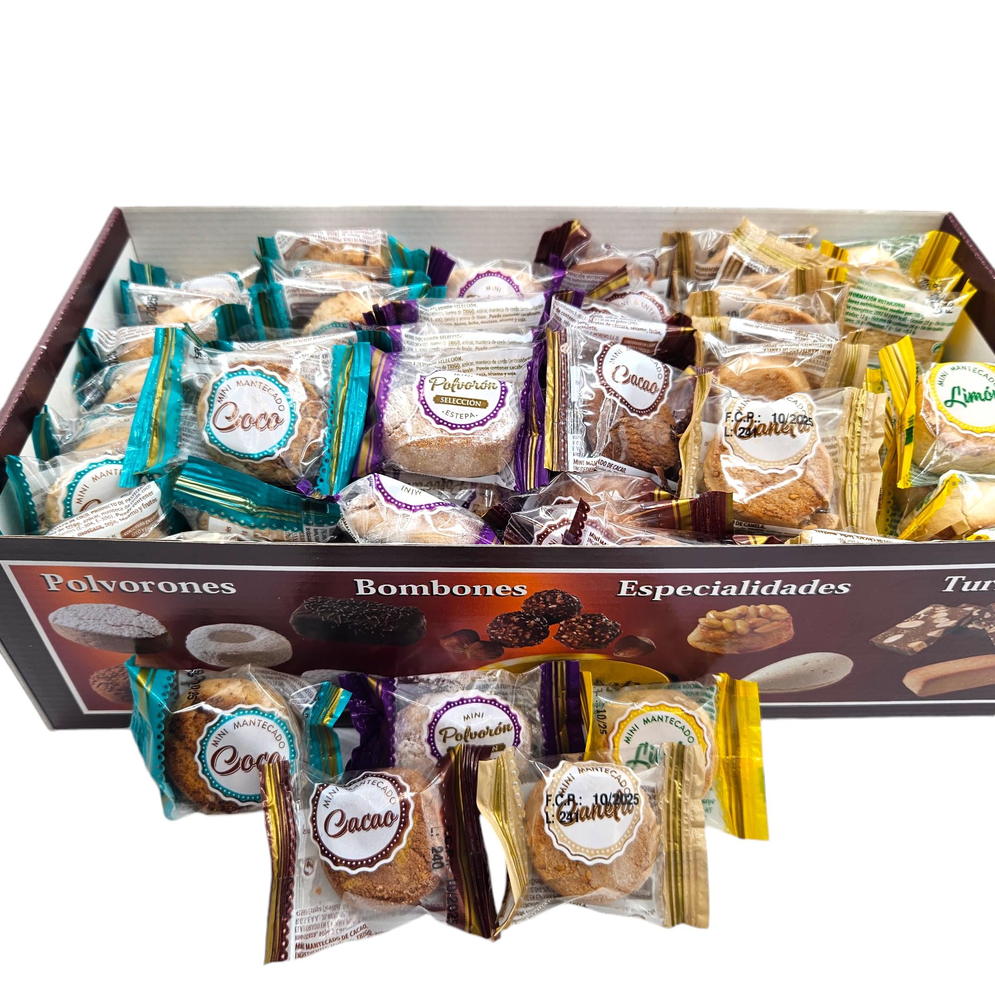 Polvorones Mini Surtidos DulceEstepa - Calidad Extra - 2,5 Kilos - Polvorón Coco - Polvorón Limon - Polvorón Chocolate - Polvorón Selección - Polvorón Canela - Mini Polvorones