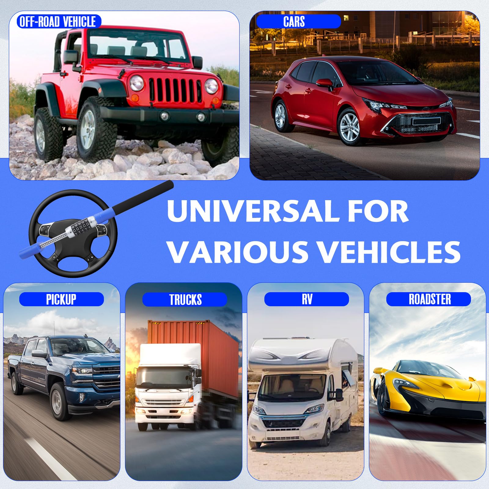 Antivol de volant de voiture, plusieurs mots de passe, verrouillage de véhicule de haute sécurité, réglable, protection robuste, rétractable universel pour voitures, SUV, camions