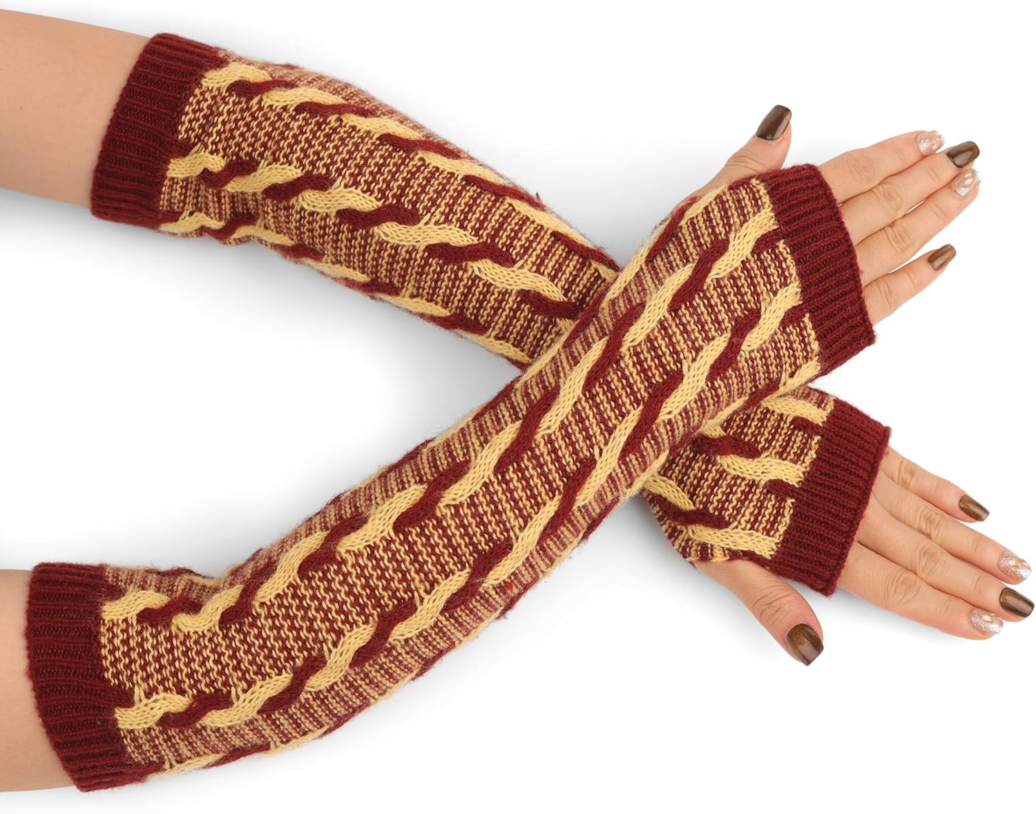 F Flammi Wool Blended Arm Warmer Winter Novetly Fingerless Gloves Knit Mitten Gloves Wrist Warmer for Women - Image 2