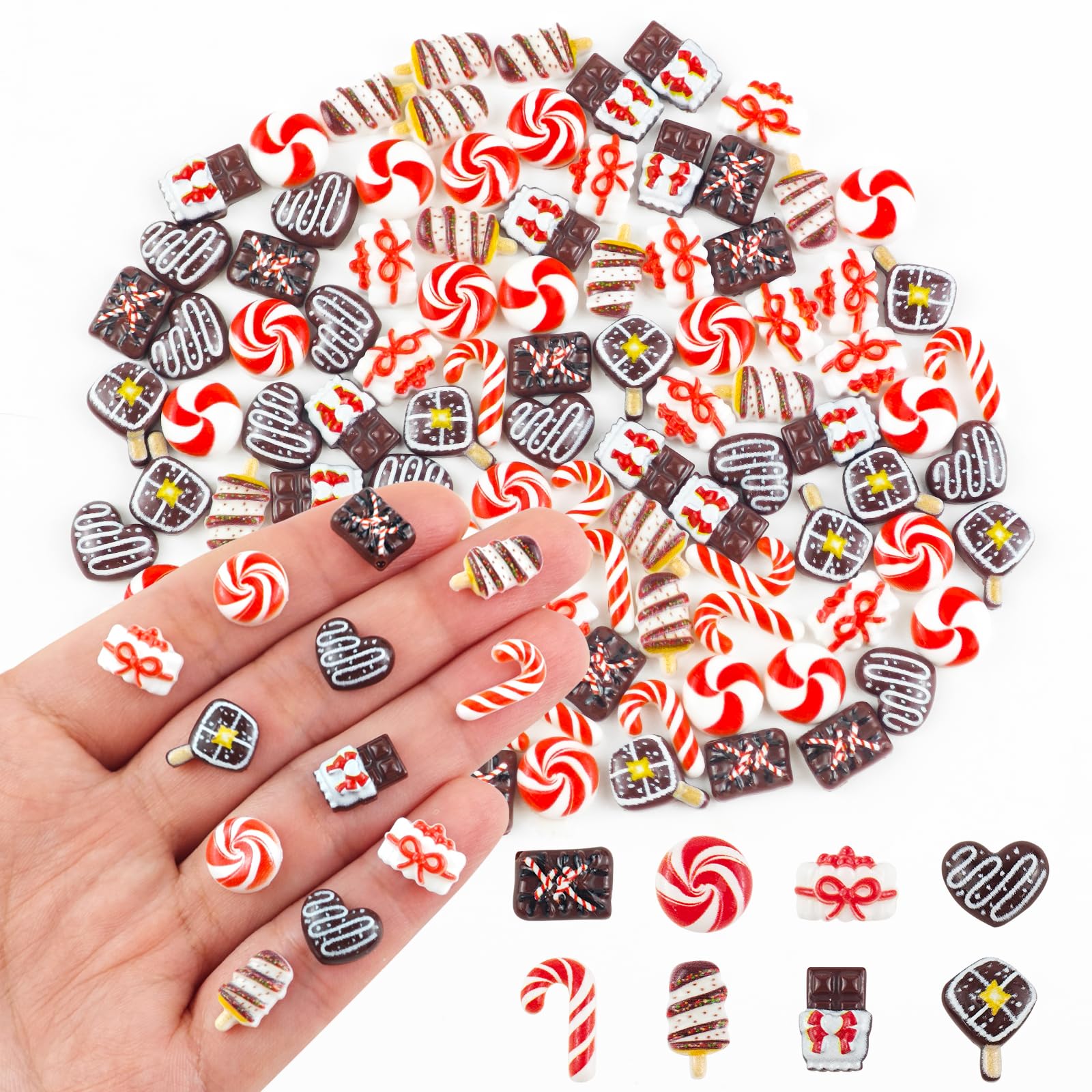 100 Pieces Tiny Christmas Candy Decorations for Dollhouse Micro Resin Decor for Crafts Mini Things for Fairy Garden Micro Landscaping Decoration — image 1