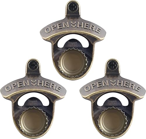 Miniatura 17 de Abrebotellas montado en la pared de oro antiguo con imanes incrustados, abridor de botellas de cerveza Haning magnético inoxidable en relieve