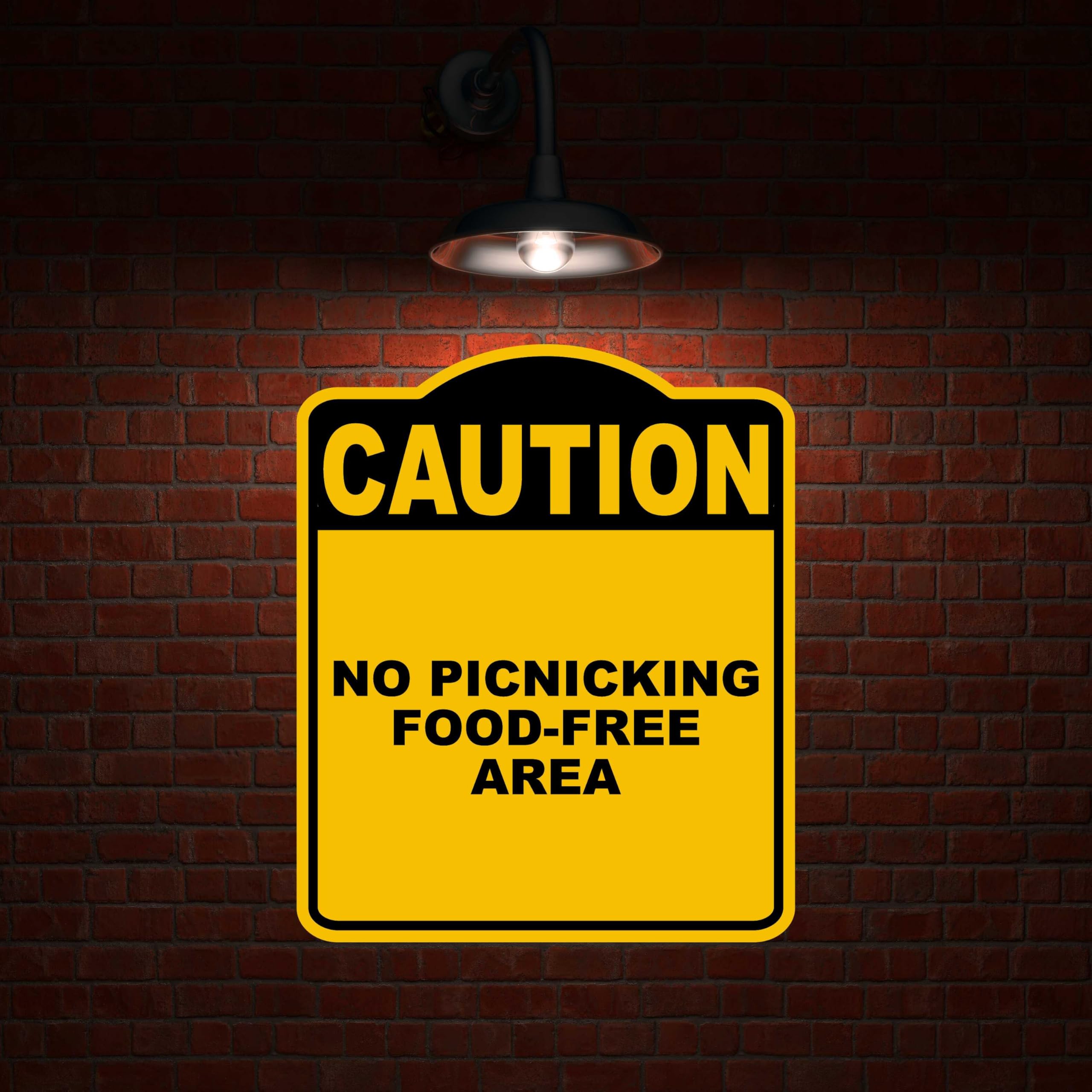 NO PICNICKING FOOD-FREE AREA Caution Yellow Black Aluminum Composite Sign 20 x 24 inches