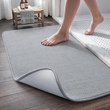 MontVoo Super Absorbent Bath Mat, Low-Profile Bathroom Rug, Breathable Quick Dry Bathroom Mats for Floor, Machine Washable Thin Bath Rug for in Front of Sink Bathtub,Outside Shower, Grey, 17"x24"