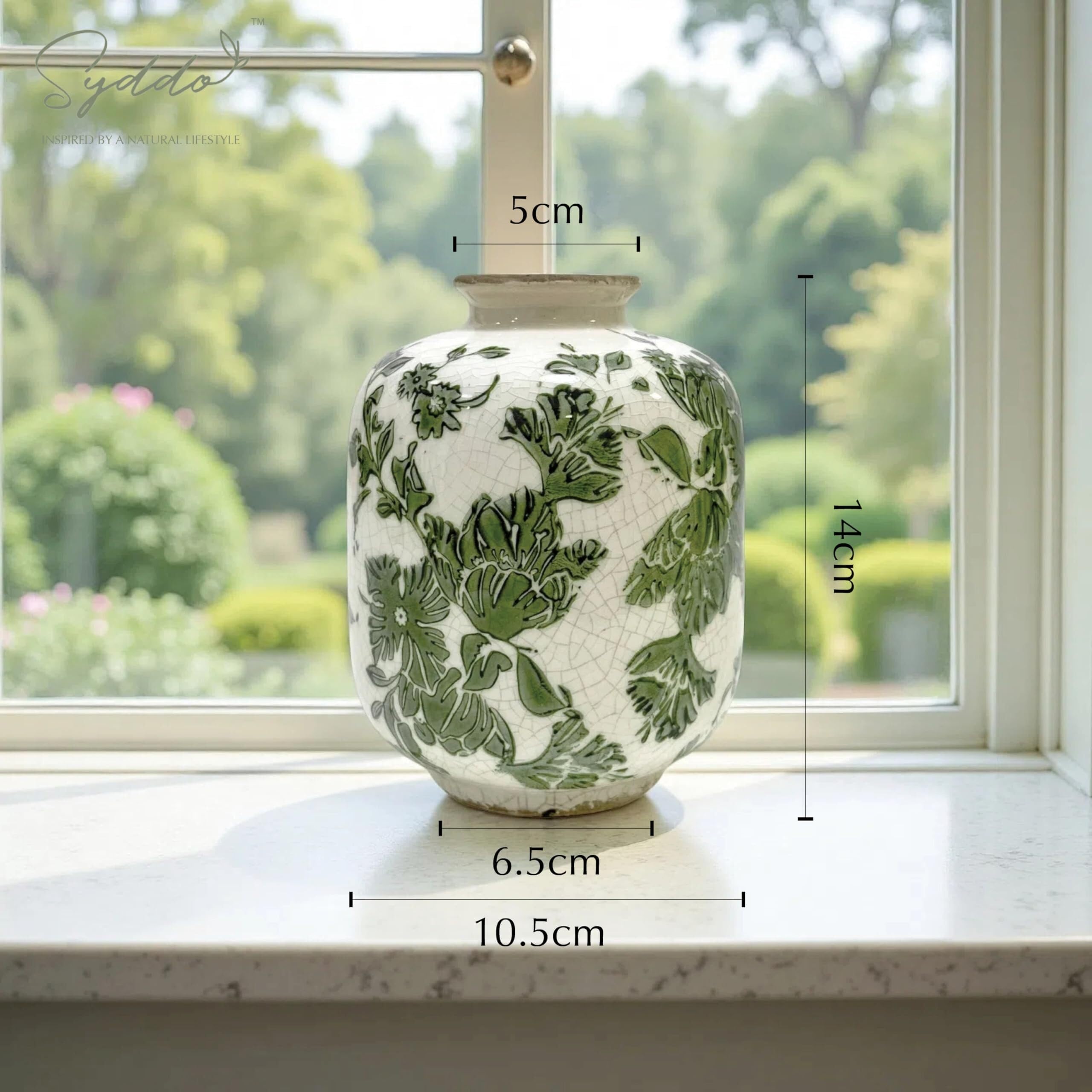Vases à Fleurs Vase en céramique Vintage de 5, Pouces Style campagnard français Rustique avec glaçage craquelé Centres de Table(Green)