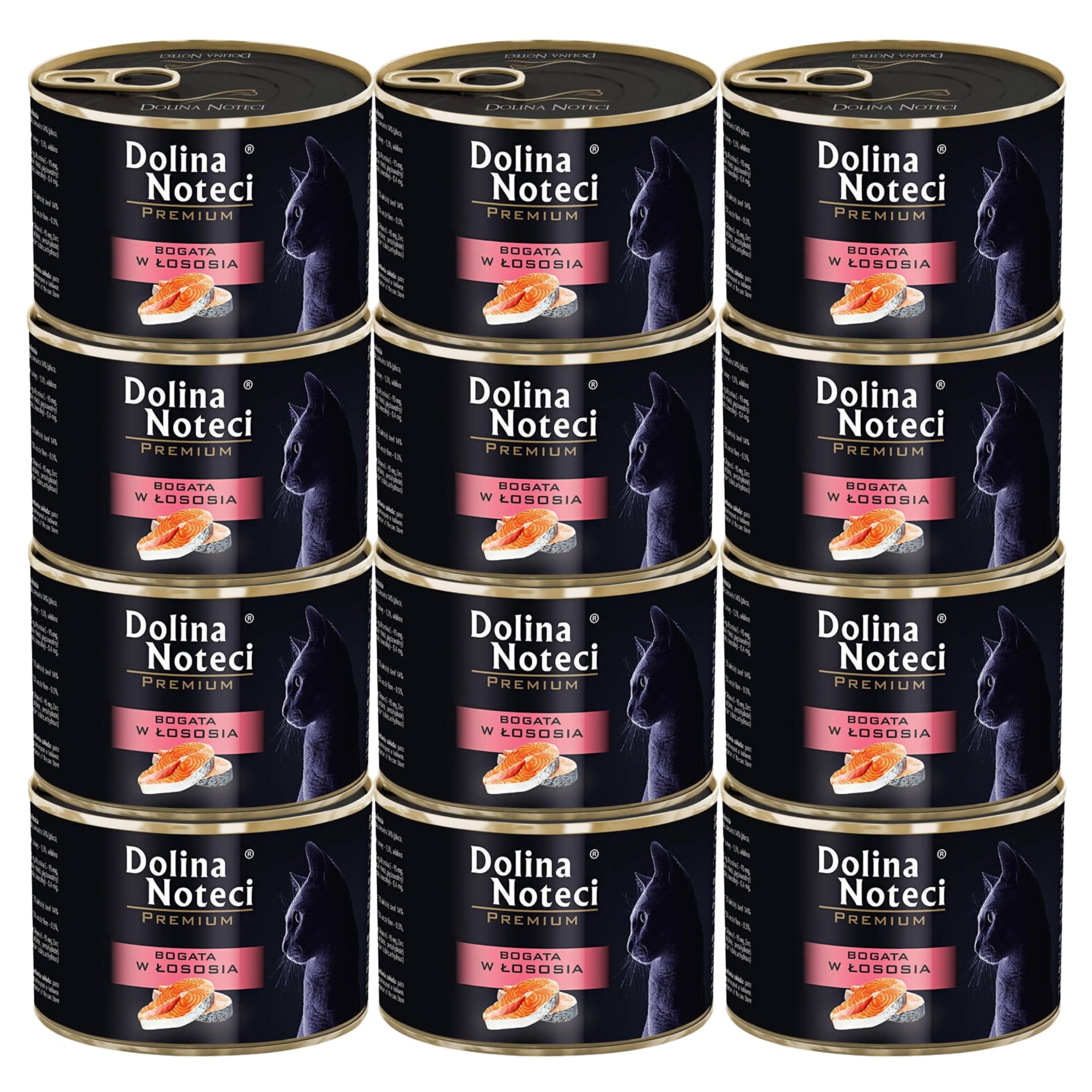 Dolina Noteci Premium Moist & Juicy Wholesome Grain-Free Cat Food - Natural Meat Recipes Enriched with Vitamins & Minerals for Happy, Healthy Cats! (Salmon, 12x185g)