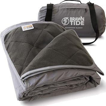 BRAWNTIDE Large Waterproof Outdoor Blanket, Extra Thick Fleece, Warm, Windproof & Sandproof, Quilted Stadium Blanket for Sports Events, Beach, Camping, Picnics, Dogs & Car, 82" x 55