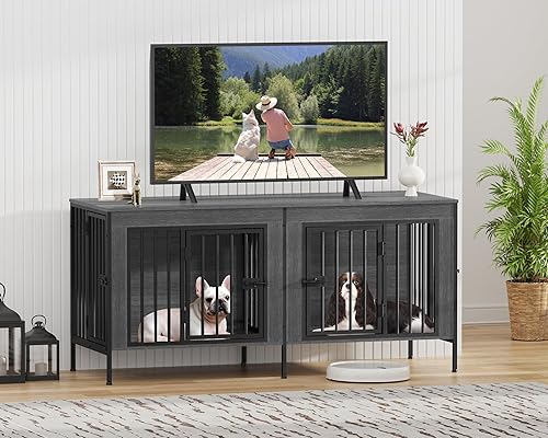 Miniatura 81 de EasyCom - Mueble jaula para 1 o 2 perros, individual o doble, resistente jaula para interiores, base para televisión, grande, 78.74 pulgadas