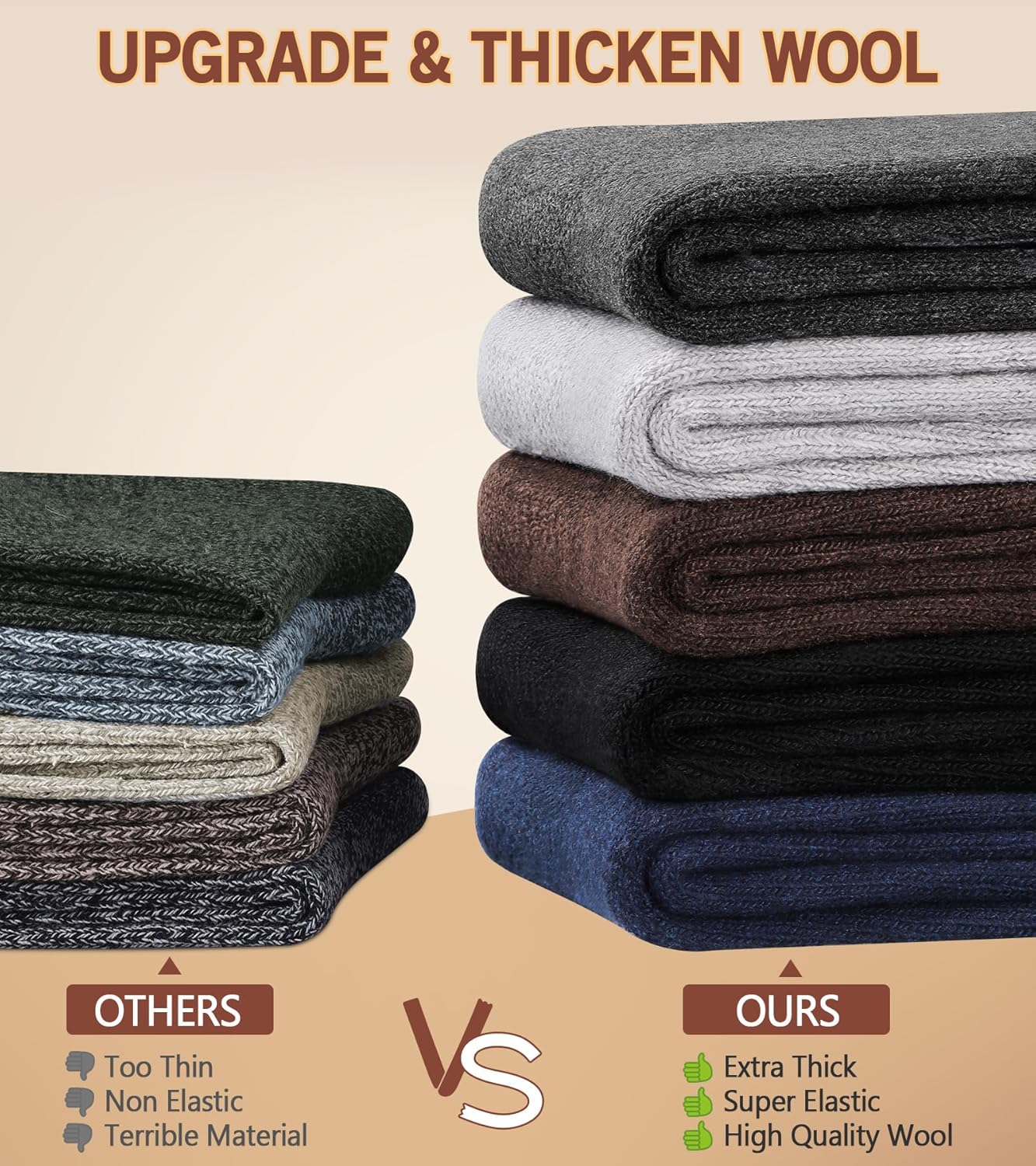 Yeblues 5 Pairs Merino Wool Socks Mens, Thick Warm Winter Socks, Hiking Socks Soft Casual Socks for Men - Image 2