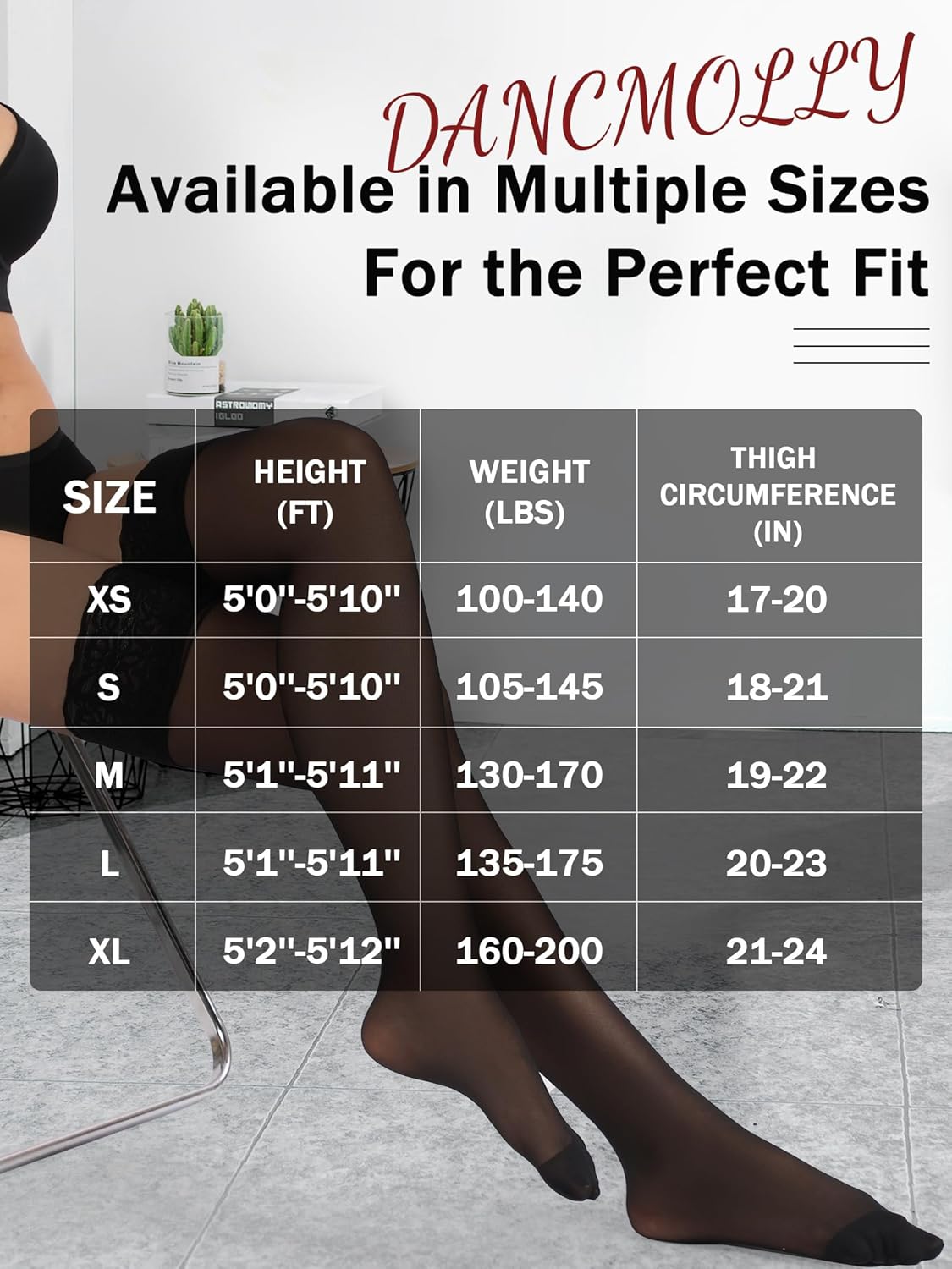 DancMolly Women’s Thigh High Stockings with Reinforced Lace Top, Silicone Stay Up Sheer Pantyhose - Image 7