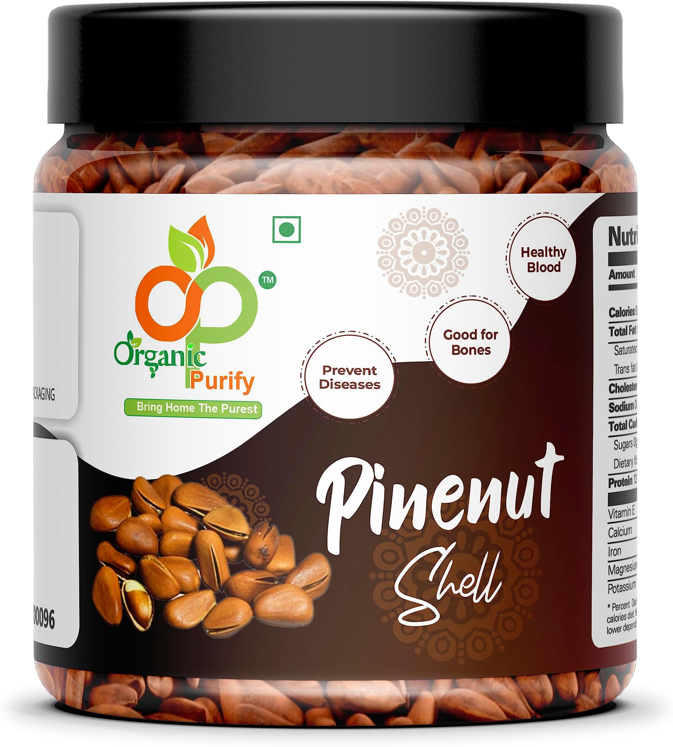 Organic Purify Pine Nuts with Shell, 100 Grams | Chilgoza Jumbo Size (Jar Pack)