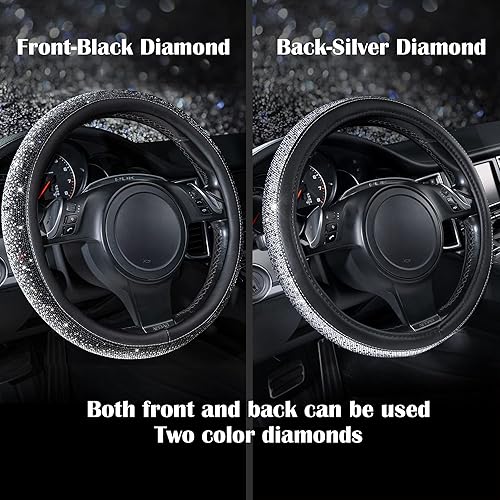 Miniatura 22 de CAR PASS - Funda de volante para mujer, de cuero, con diamantes brillantes de imitación, ajuste universal 14.5-15”, para automóvil, sedán, Diamante