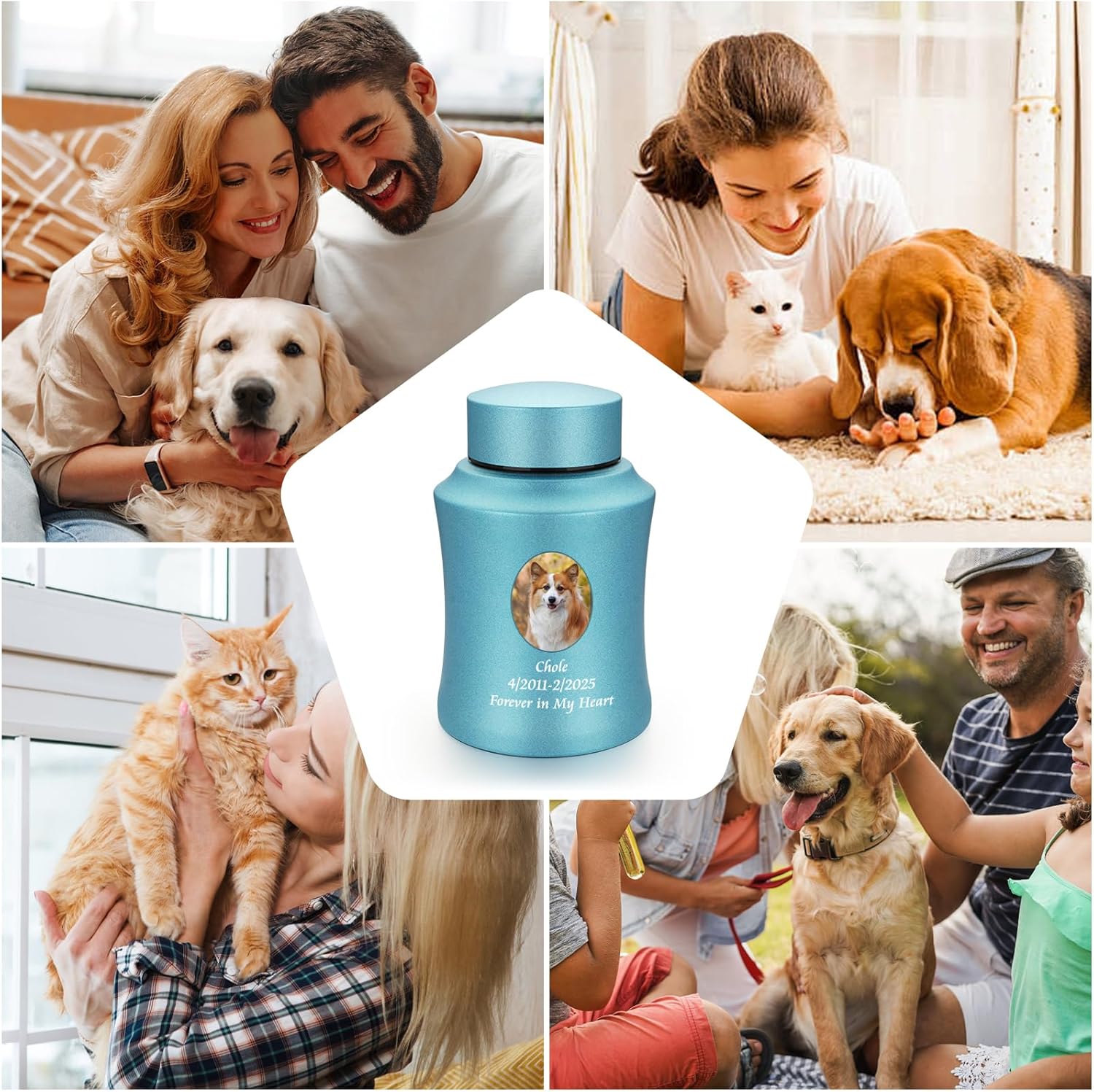 Custom Pet urn for Dog Cat Ashes Photo Personalized Dog Cat Urn for Ashes Medium Keepsake Stainless Steel Urn for Pet