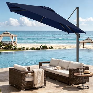 AreShark 10 X 10 FT Cantilever Umbrella w/ 360-Degree Rotation, Navy