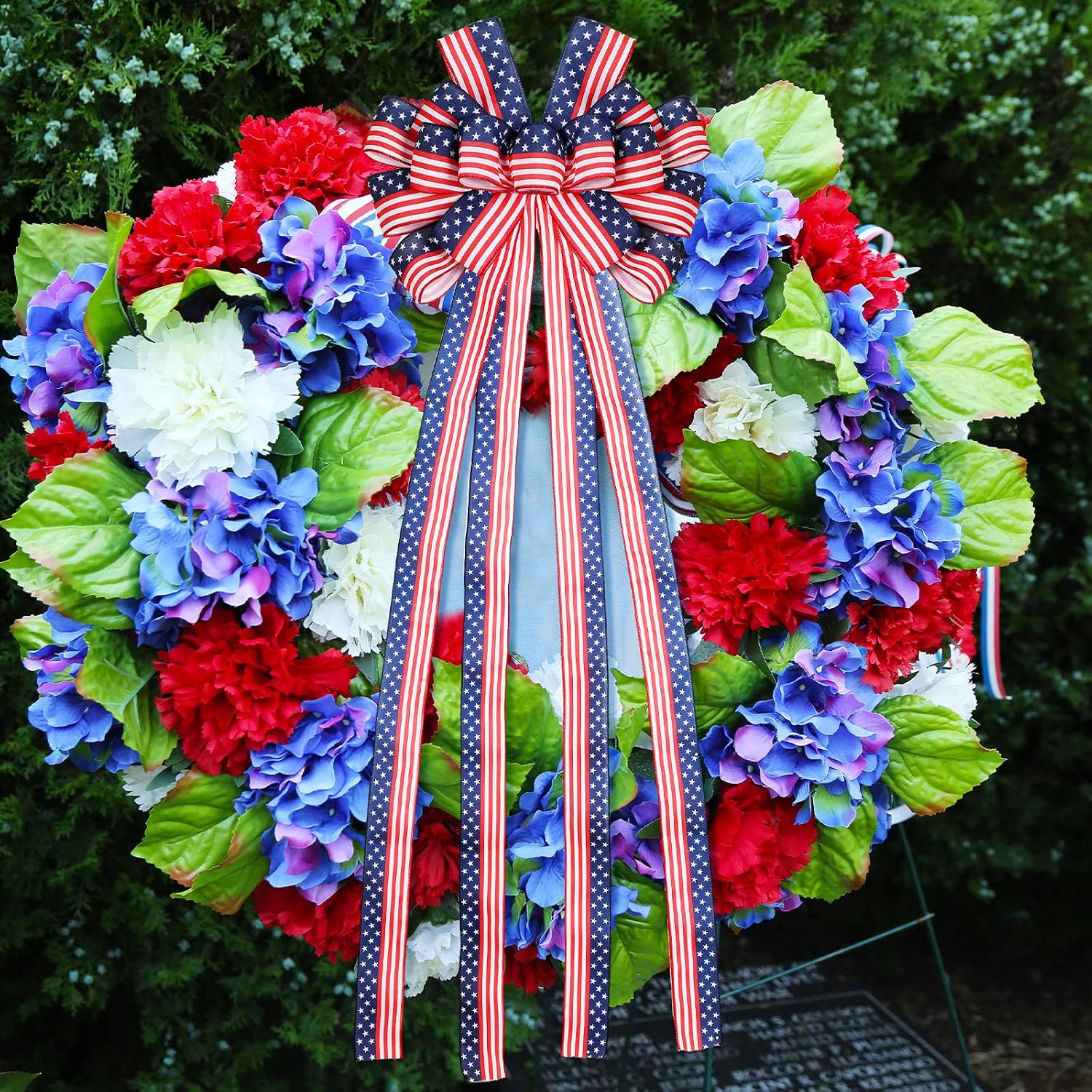 Cindeer 37 Pcs Patriotic Decorations Bow Large America Flag for Wreath 36 Pcs Patriotic Red White Blue Ornaments Tree Topper Decorations for 4th of July Independence 250th Anniversary Holiday