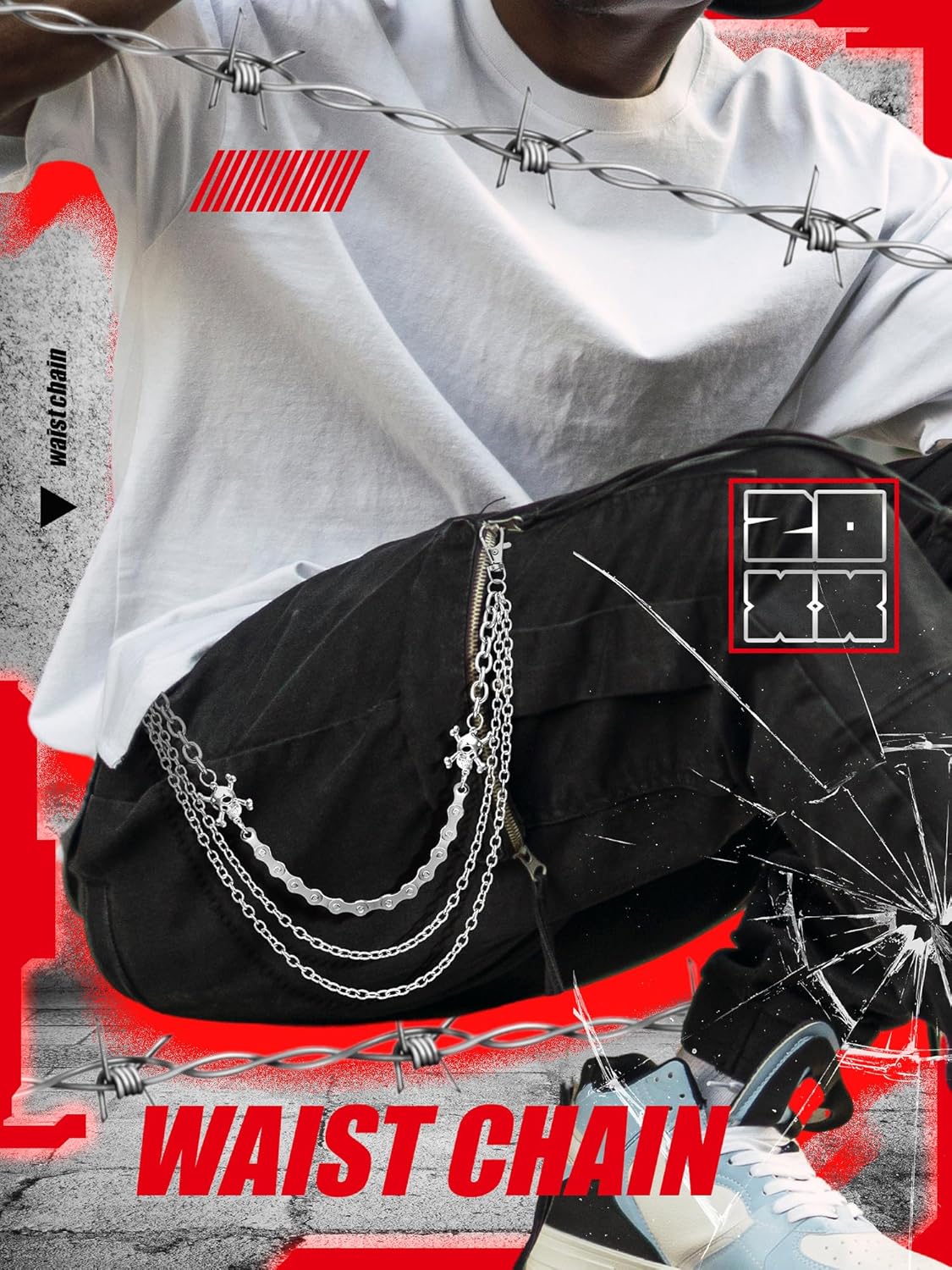 Quelay 6 Pcs Pants Chain Hip Hop Y2k Pant Cross Sword Rivet Goth Jean Y2k Jewelry Waist Belt Wallet Chain for Men Women - Image 5