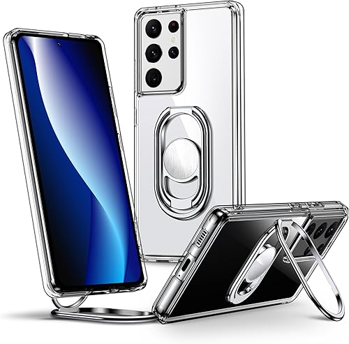 Miniatura 7 de Shields Up Funda para Galaxy S21 con soporte, funda transparente para Samsung S21 con soporte de doble anillo ajustable y plegable Funda protectora