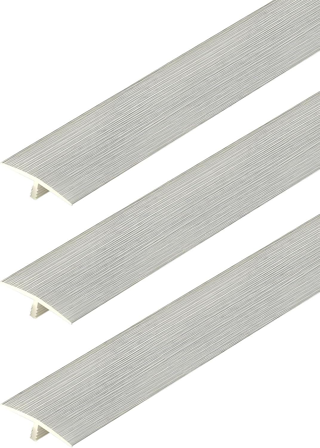 3 Pcs T Shape Transition Strip Grey PVC Floor Joint Threshold Trim Flat Partition Edge Molding 35.4"x1.4" (90x3.6cm) for Seamless Flooring Finish