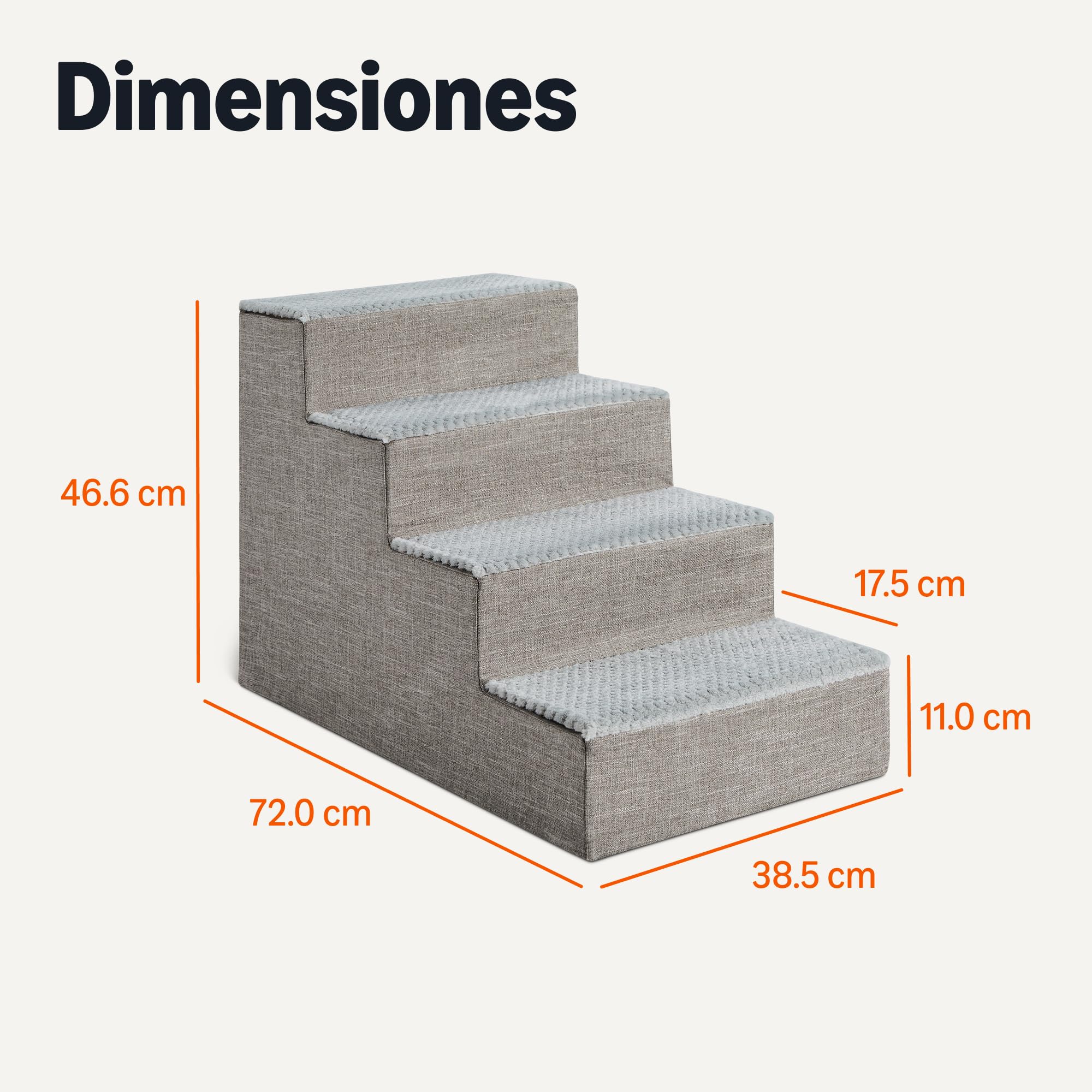 Amazon Basics Escaleras para Perros, 46,7 cm de Alto, 4 Peldaños para Cama Alta y Sofá, Escaleras para Mascotas con Base Antideslizante para Perros y Gatos de Interior, Gris