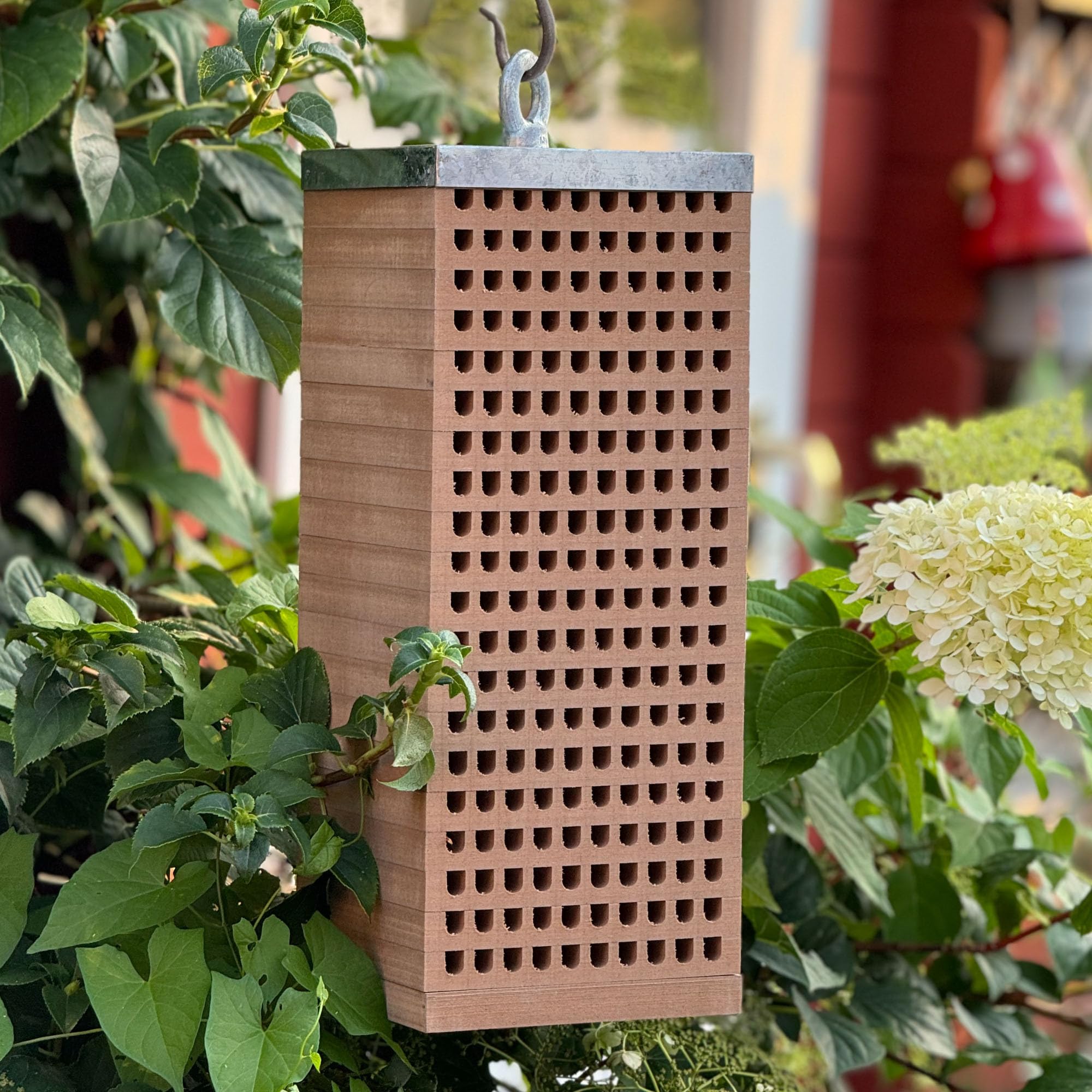 UNUS Bienenhotel Mauerbienen Holz mit 200 Löchern Zinkdach Insektenhotel 40x16x16cm