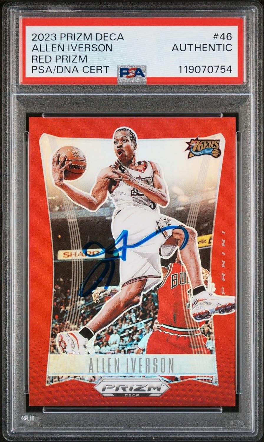 Allen Iverson 2023 Panini Prizm Deca Red Signed Basketball Card #46 Graded Authentic Auto PSA 143/199 Cert # 119070754