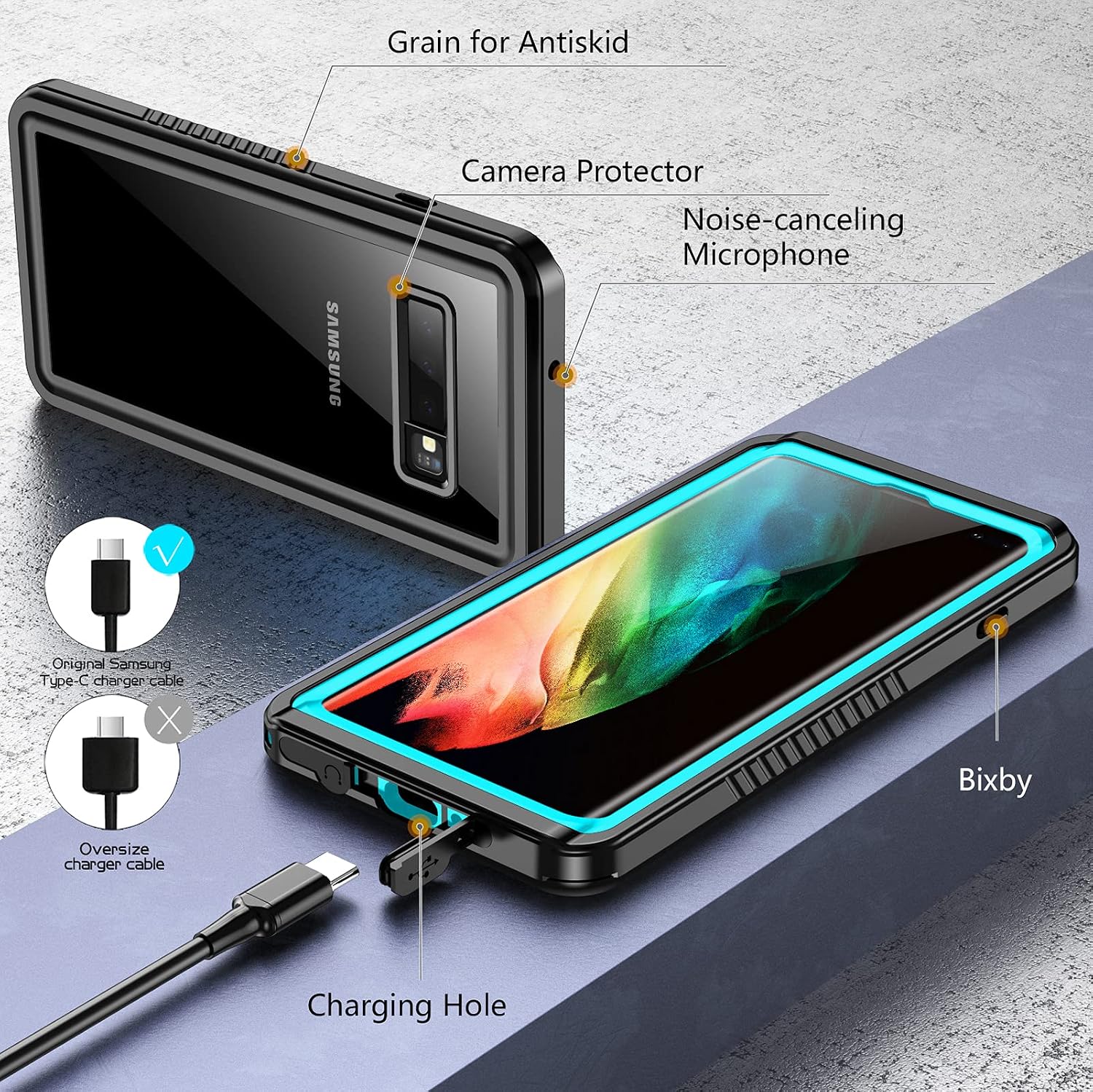 Temdan Samsung Galaxy S10 Plus Case Waterproof,Clear Sound Quality Built in Screen Protector with Fingerprint Film Full Body Heavy Duty Shockproof IP68 Waterproof Case for Galaxy S10 Plus 6.4 inch