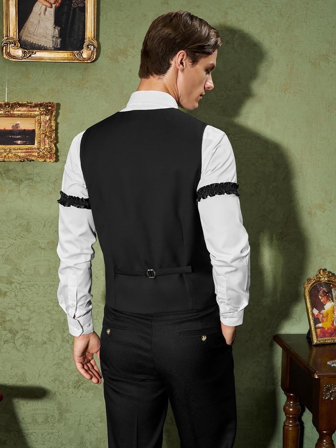 YESSA 1920s Mens Costume,1920 Mens Outfit,Roaring 20s Costumes for Men,1920s Hat Vest Pocket Watch Suspenders Tie - Image 5