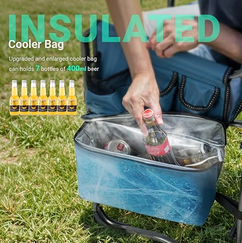 OVERMONT Oversize Camping Chairs for Adults - 180kg Heavy-Duty Folding Directors Chairs with Foldable Side Table & Cooler Bag for Outside Festival BBQ Outdoor Picnic Fish - 3