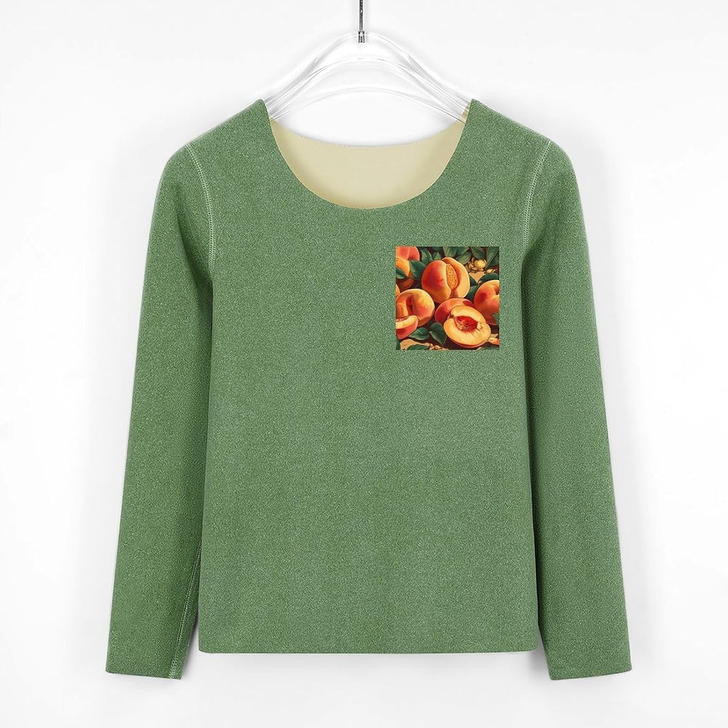 Women's Fleece Lined Thermal Set - Cold Weather Long Johns Ultra-Soft Sliced Peaches Printed Base Layer