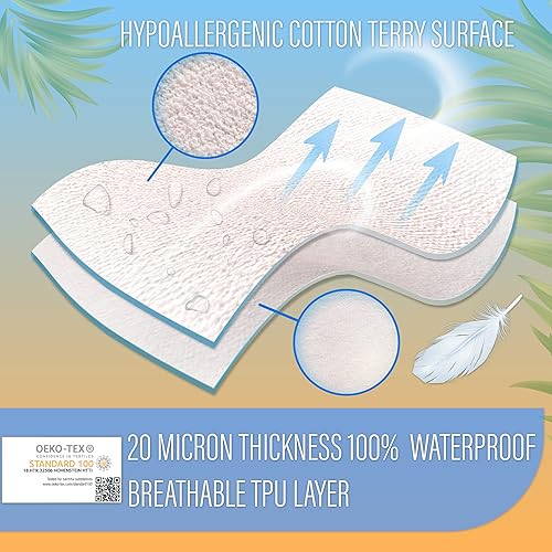 Miniatura 3 de Protector de colchón impermeable individual XL con 1 funda de almohada, transpirable, protector de colchón de rizo de algodón para colchón seguro,