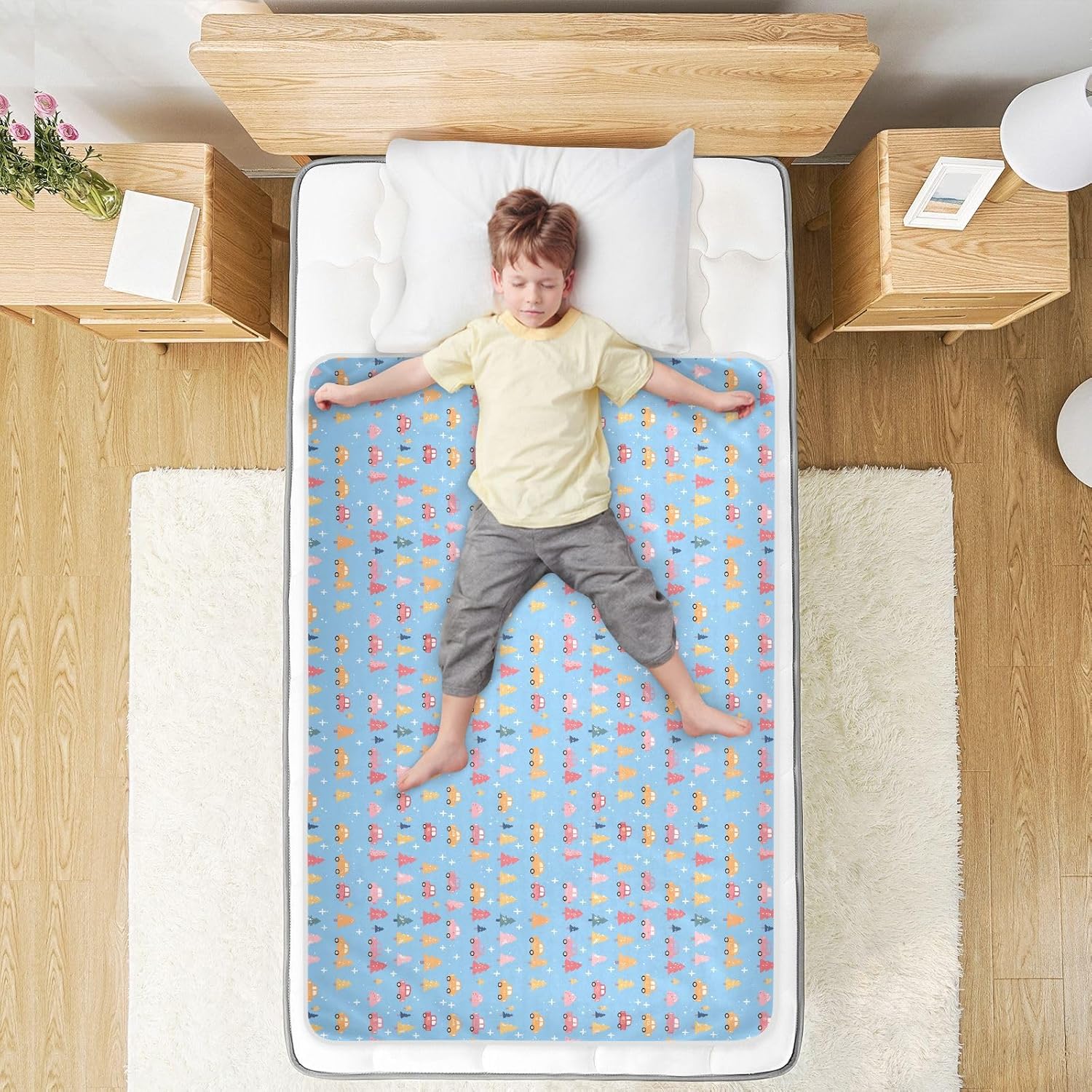Cartoon Small Car Fir Tree Extra Large Resuable Changing Pad Covers Waterproof Washable Mattress Pad Skin-Friendly Bed Liners for Infant Baby , 52" L x 34" W