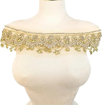 Handmade Rhinestone lace DIY Applique Beaded Crystal Patches Trim Patches for Dress Clothes AccessoriesS1-Champagne