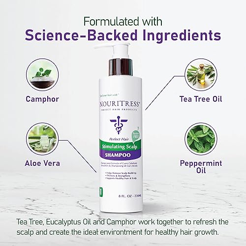 Miniatura 4 de NouriTress Champú estimulante para el cuero cabelludo, champú para cuero cabelludo seco, promueve el crecimiento del cabello con alcanfor, menta y